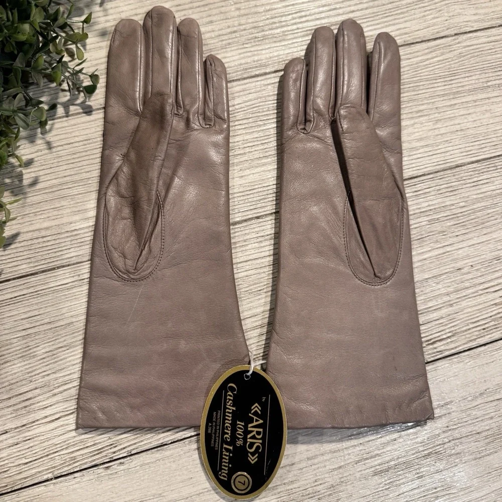 Vintage Womens Leather Cashmere Gloves Sz 7 Taupe Brown Gray Gift Wrap Available